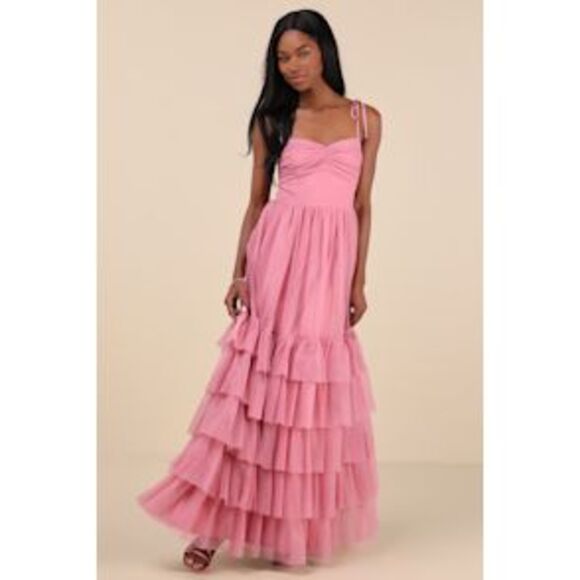 Lulus Dresses & Skirts - Lulus Endlessly Darling Mesh Tiered Tie-Strap Maxi Dress Rose S